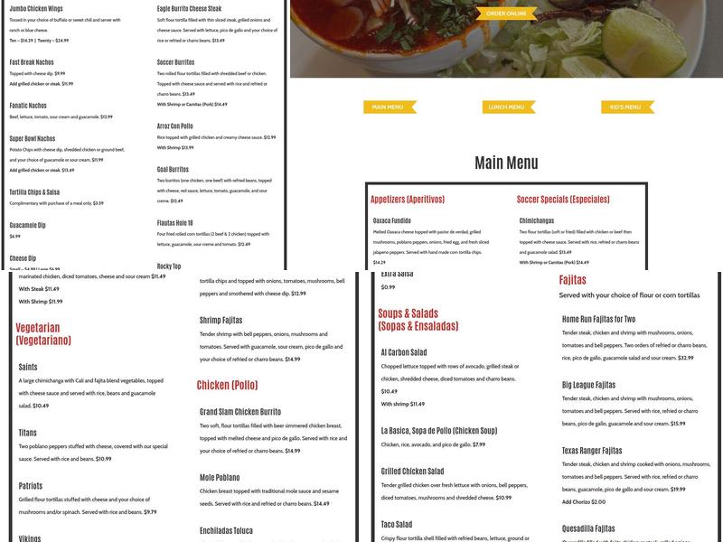 Soccer Taco Menu