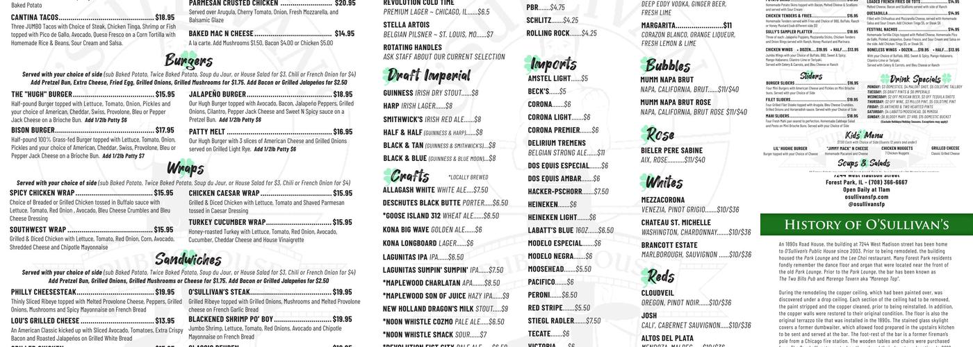 O'Sullivan's Public House Menu