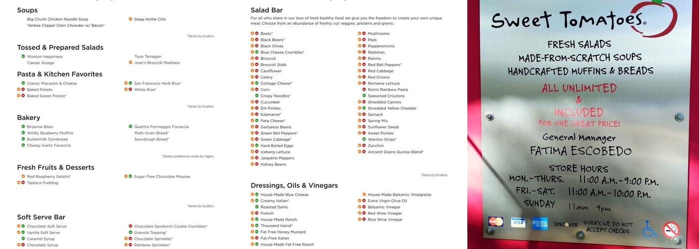 Sweet Tomatoes Menu