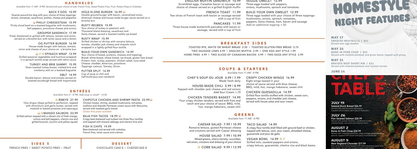 The Rusty Putter Menu