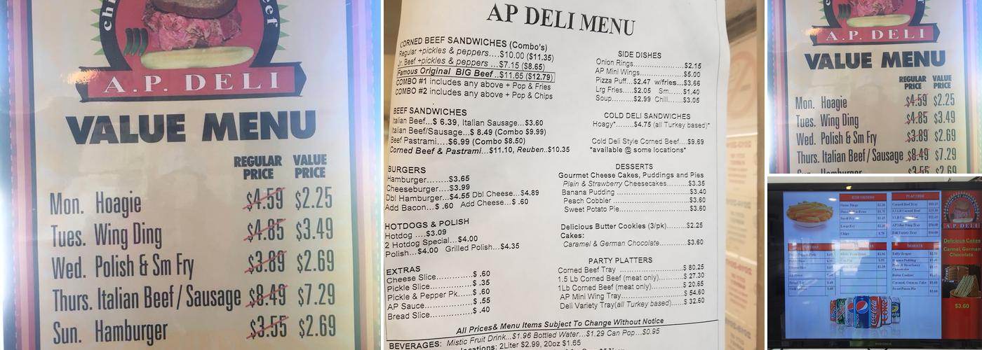 A P Deli III Menu