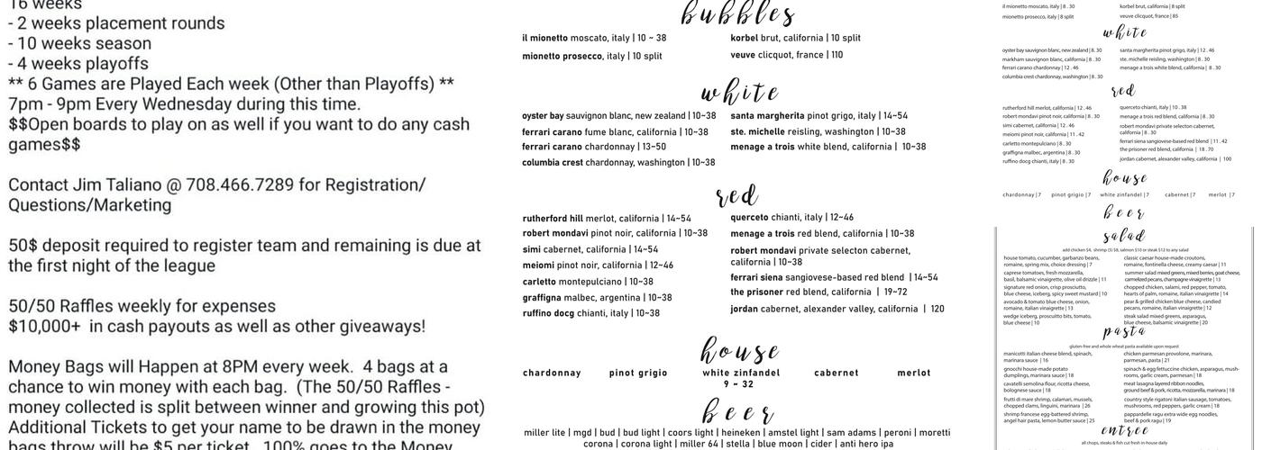 Balagio Ristorante Menu