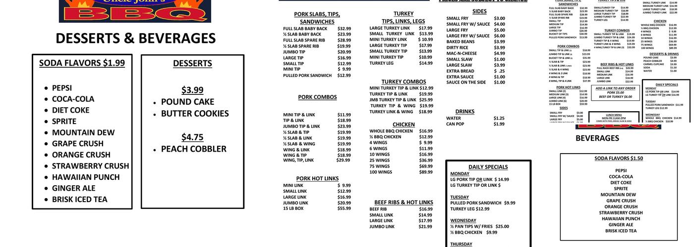 Uncle John's Bar-B-Que Menu
