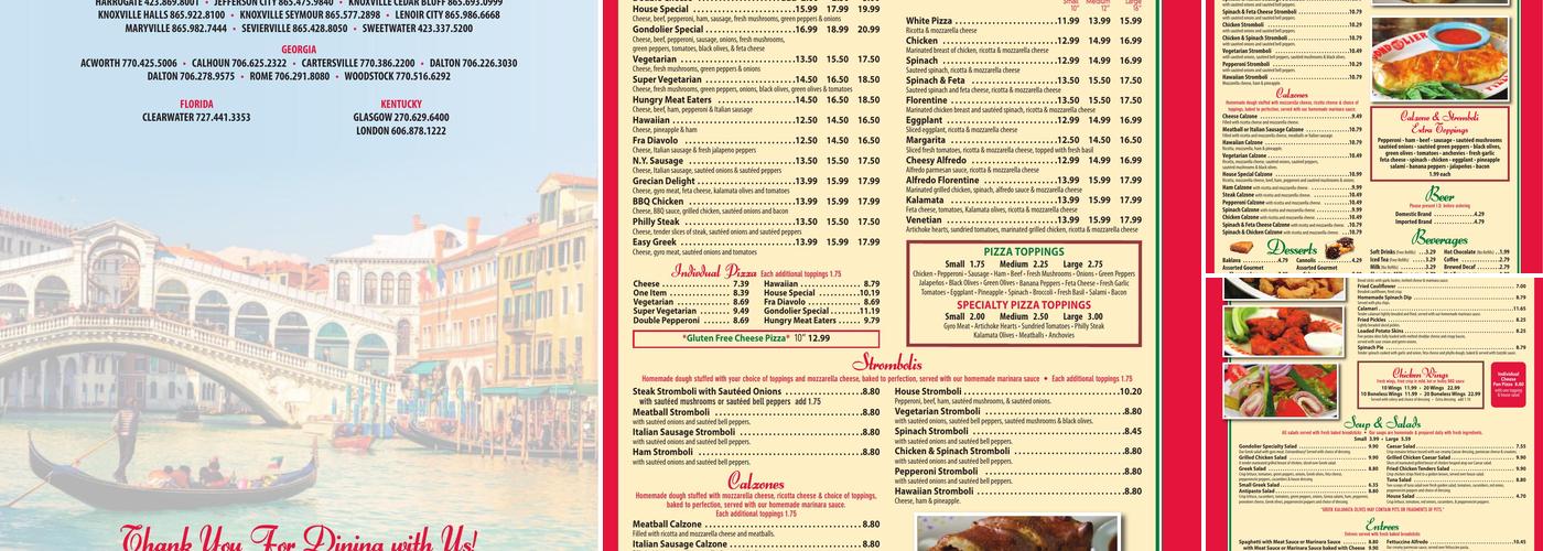 Gondolier Restaurant Menu