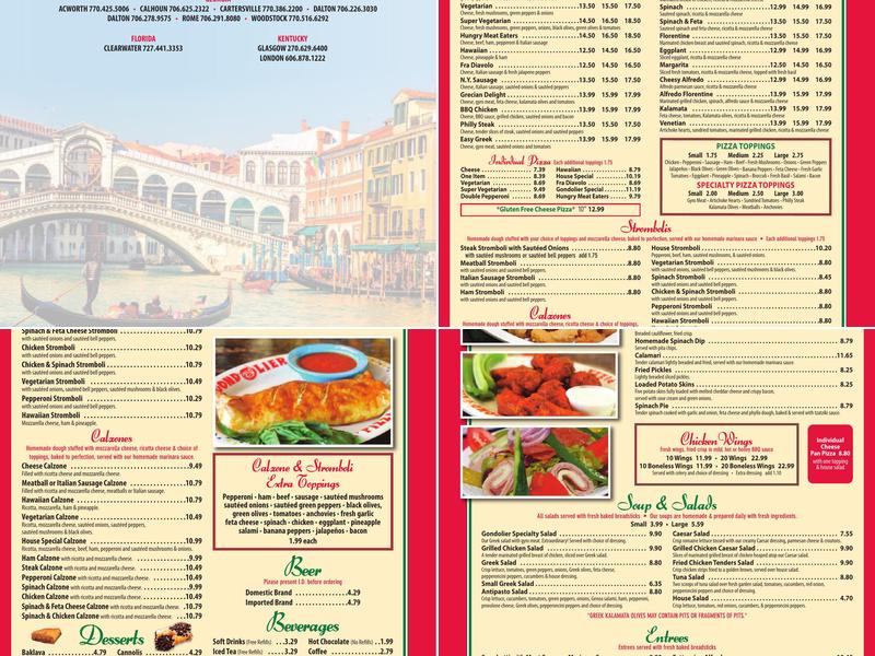 Gondolier Restaurant Menu
