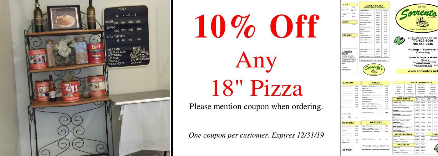 Sorrento's Pizza Menu