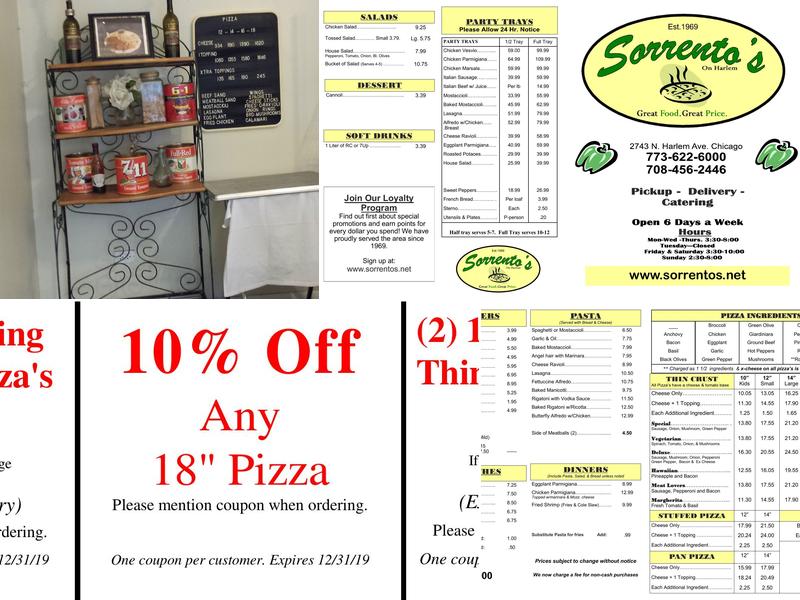 Sorrento's Pizza Menu
