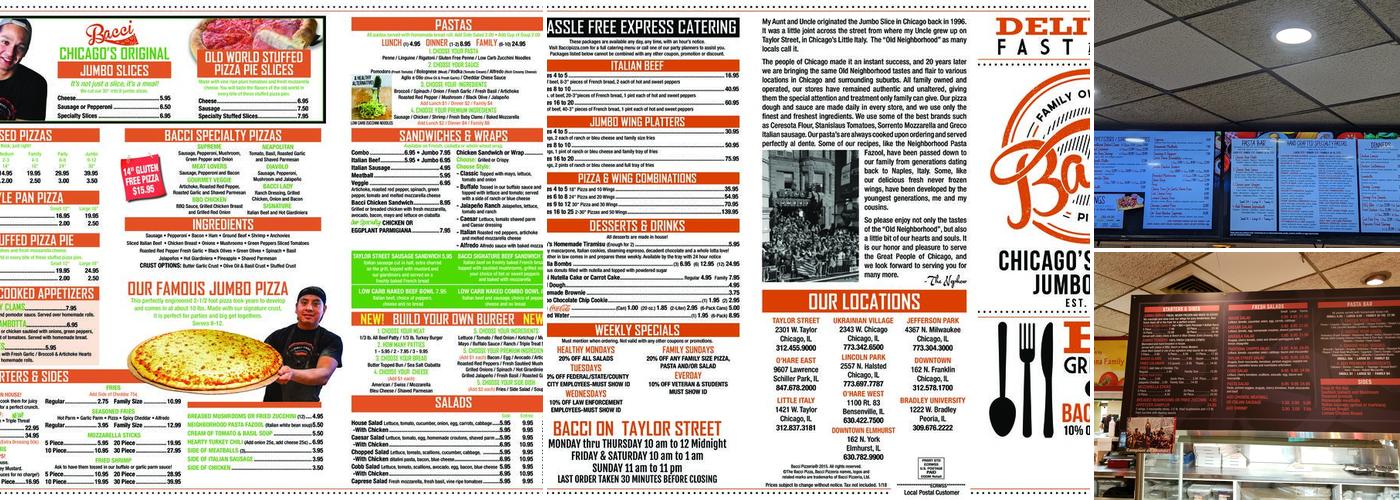 Bacci Pizzeria Menu