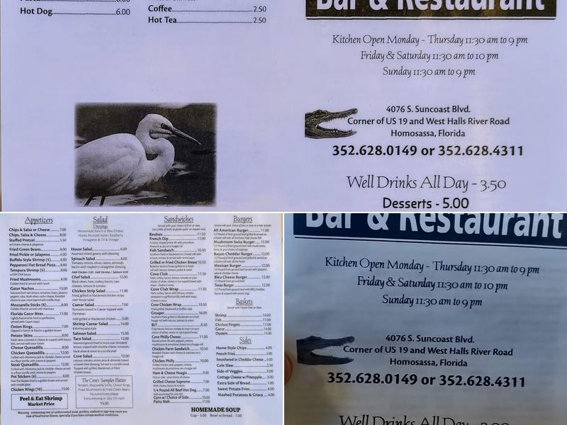 Gator Cove Menu