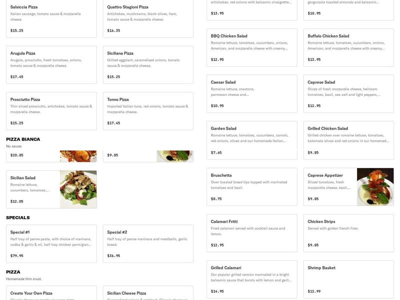 DiMaggio Cafe Restaurant & Pizza Menu