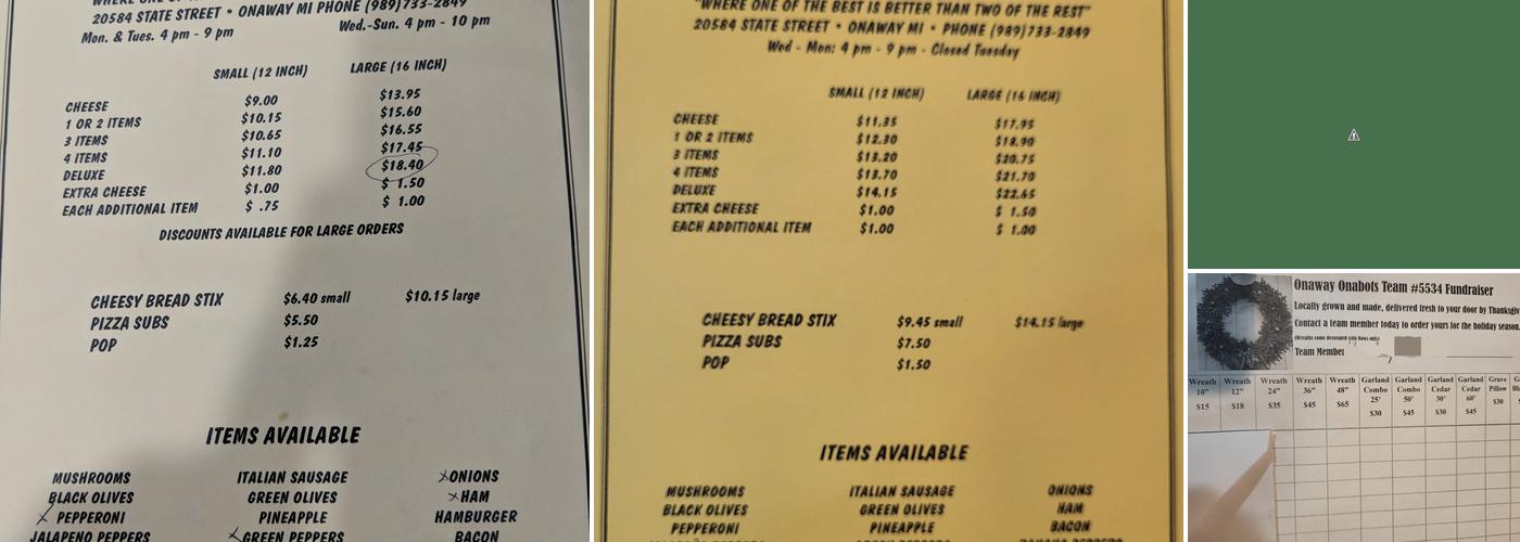 Bobby B's Pizza Menu