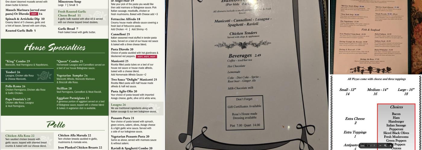 Rosa's Squeeze Inn Menu