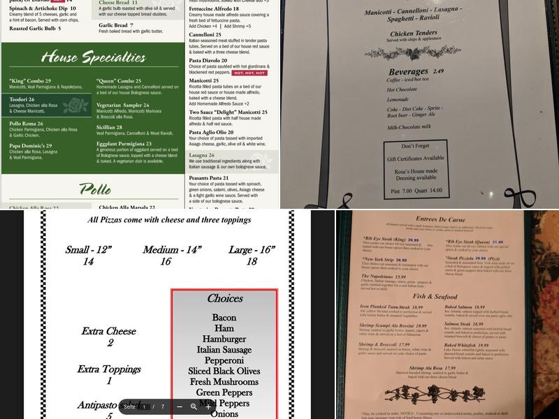 Rosa's Squeeze Inn Menu