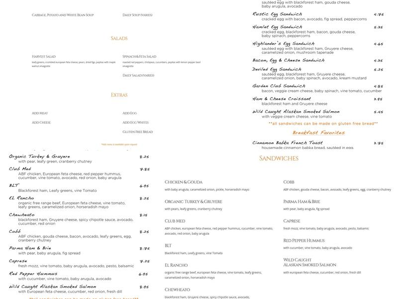 Rustic Knead Menu