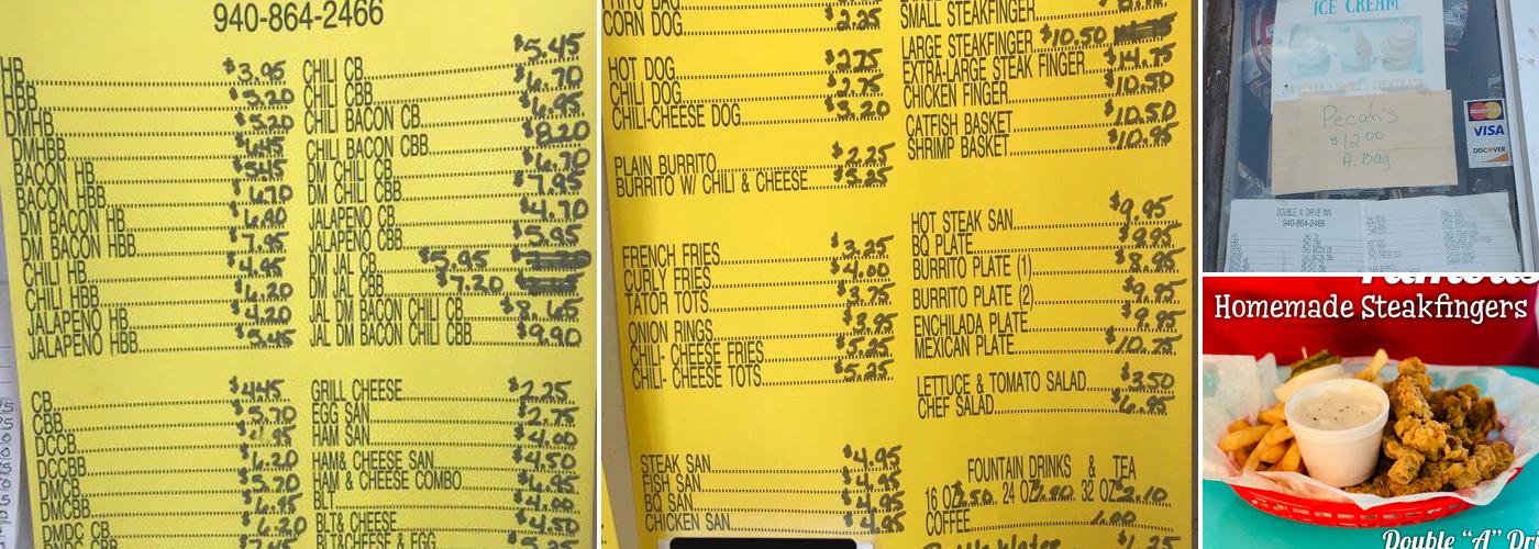 Double A Drive Inn Menu