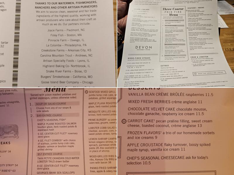 Devon Seafood & Steak Menu