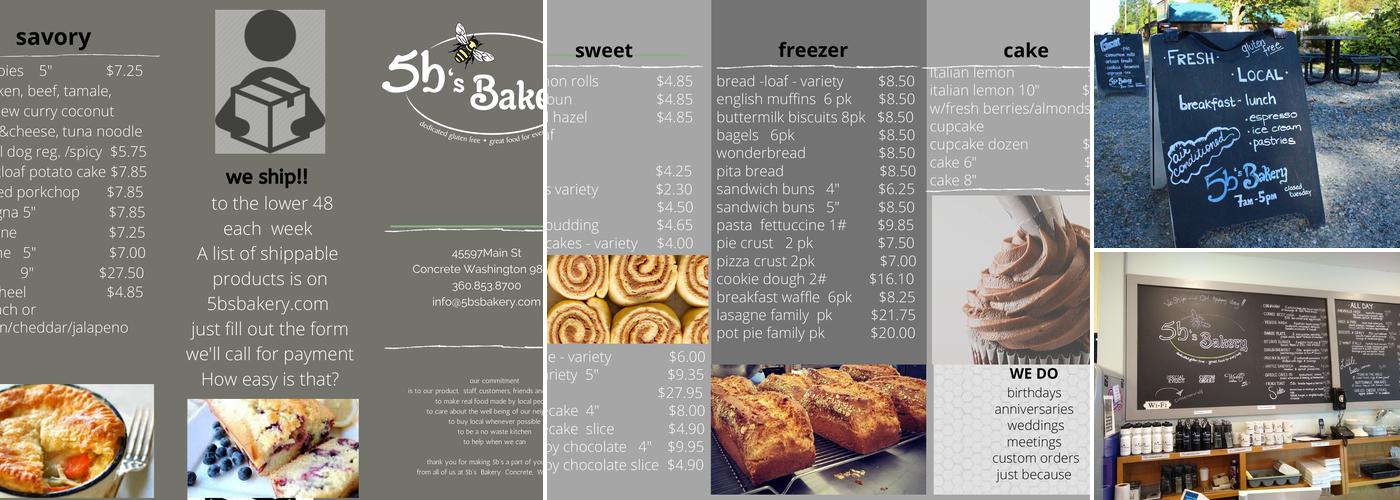 5b's Bakery & Eatery Menu