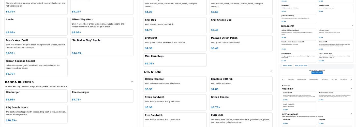 Badda Bing's Italian Beef & Sausage Menu