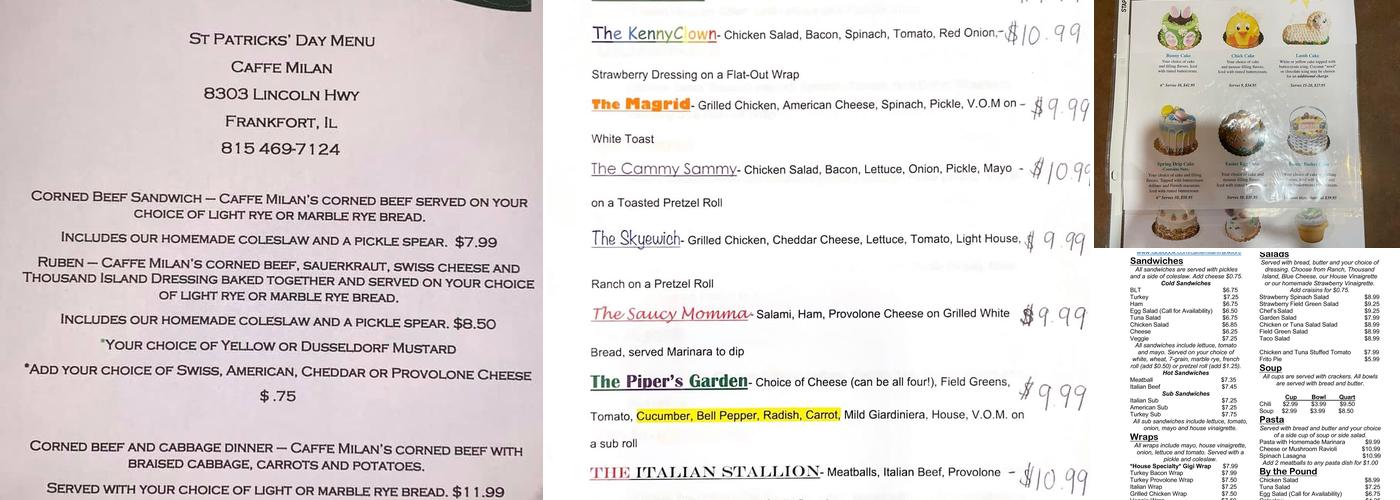 Caffe Milan Menu