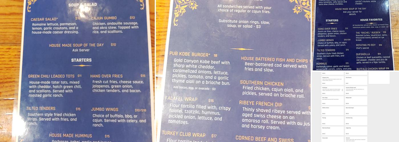 FullTilt Saloon Menu