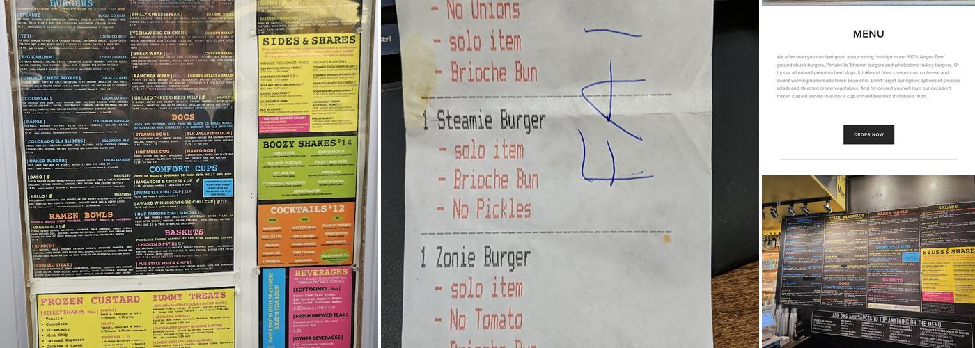 Steamies Burger Bar Menu