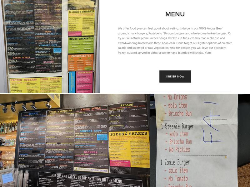 Steamies Burger Bar Menu