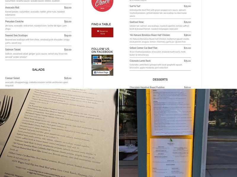 Cosmopolitan Restaurant Menu