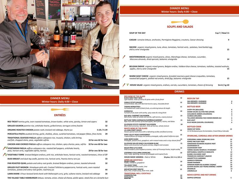 The Village Table Menu