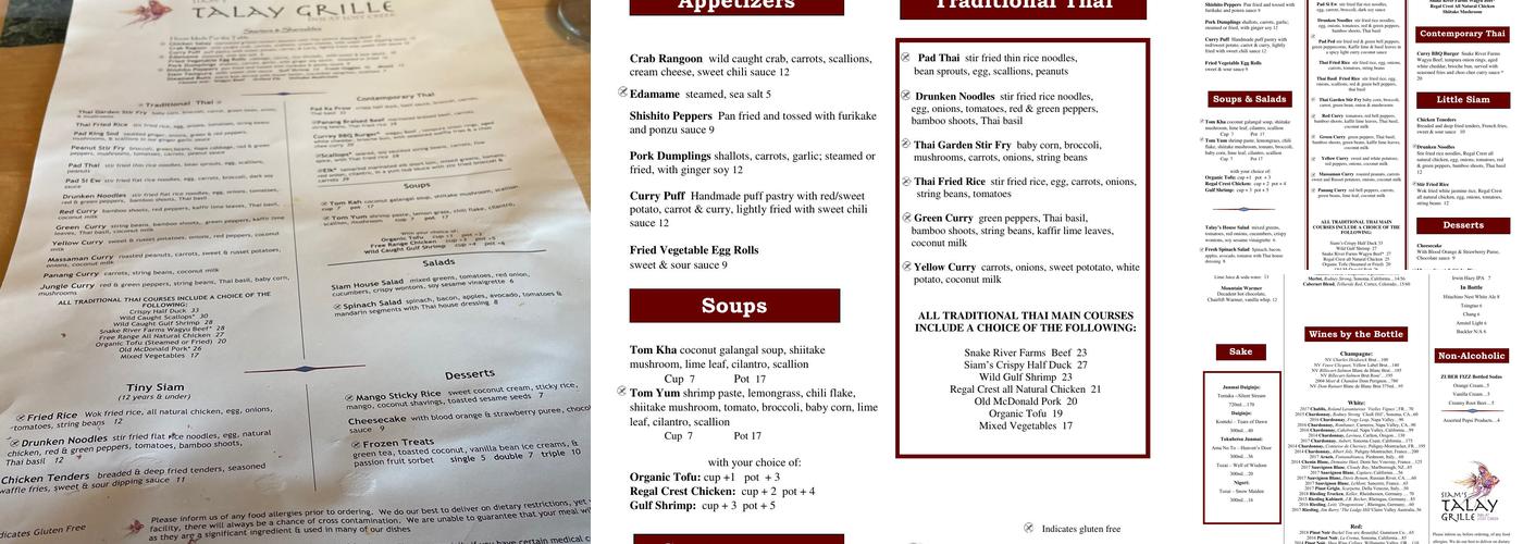 Siam Talay Grille Menu