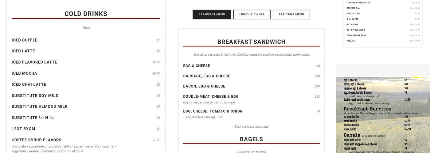 Tracks Café & Bar Menu