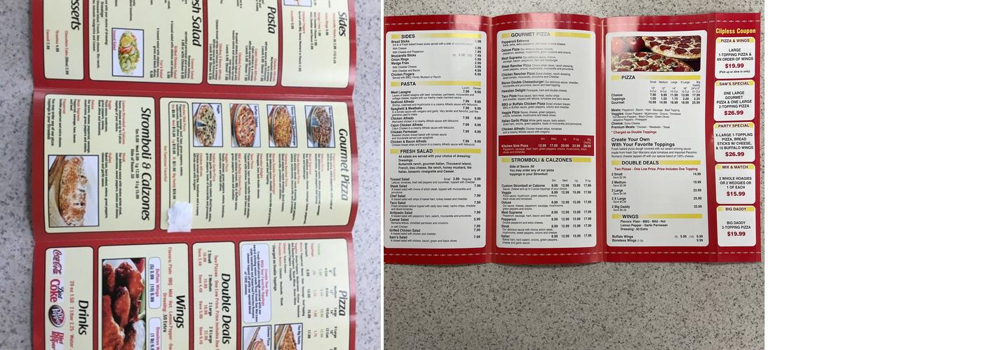 Sam's Pizza Menu
