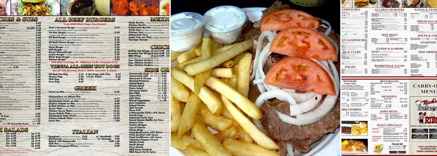 Nick's Barbecue Menu
