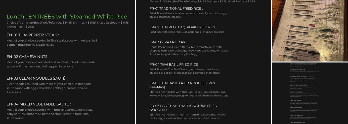 Naradeva Thai Restaurant Menu
