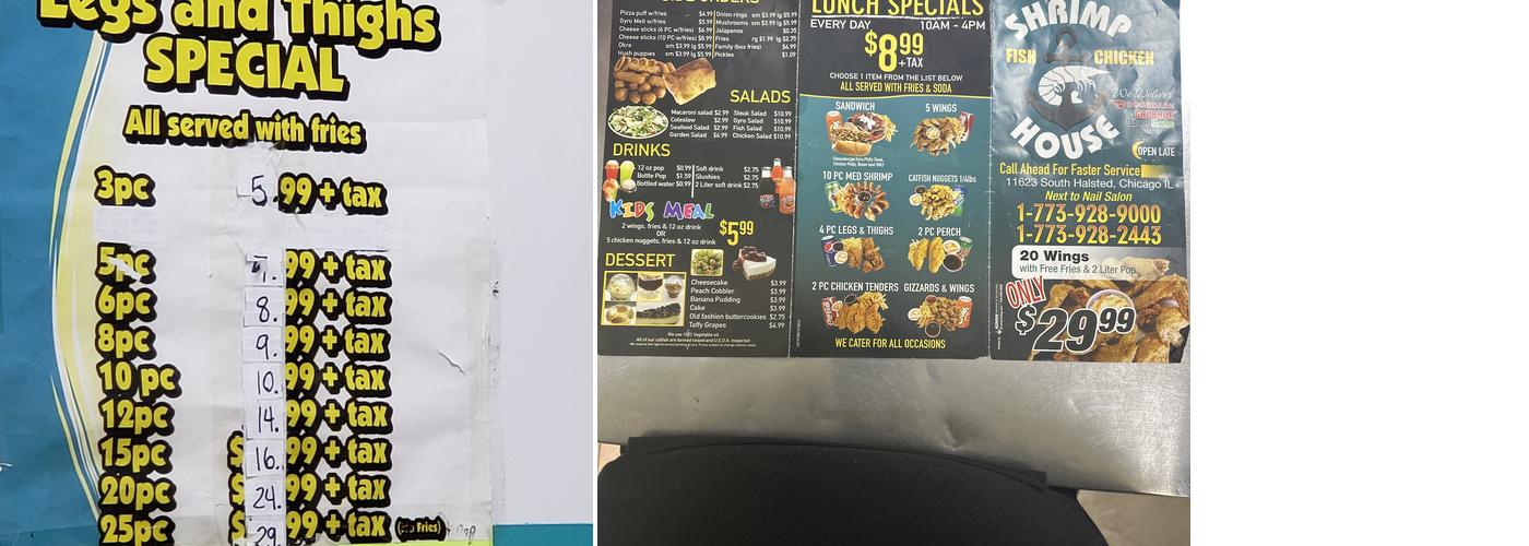 Shrimp house Fish & Chicken Menu