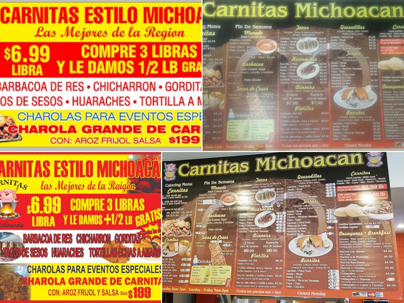 Carnitas Y Taqueria Michoacan Menu