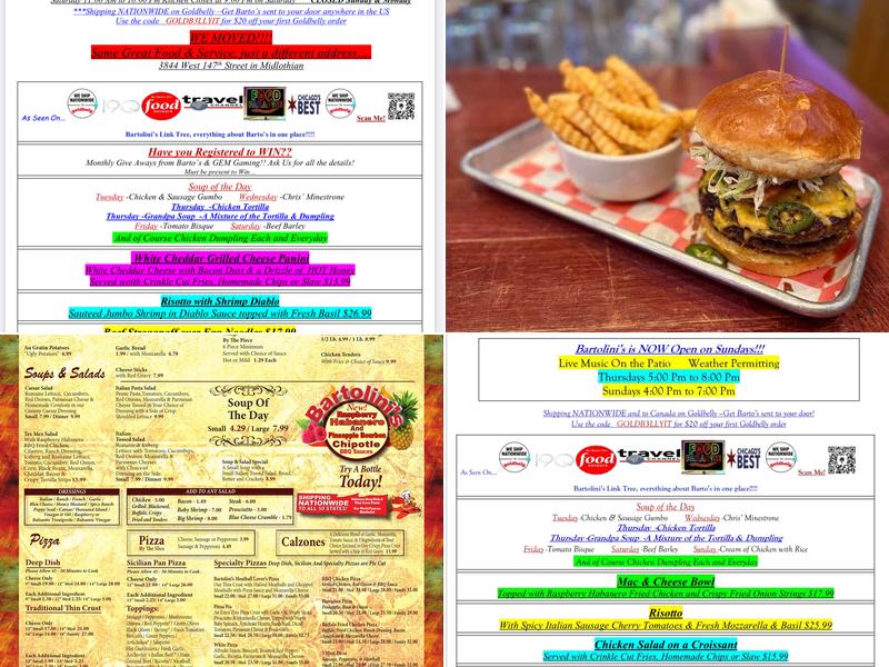 Bartolini's Restaurant Menu