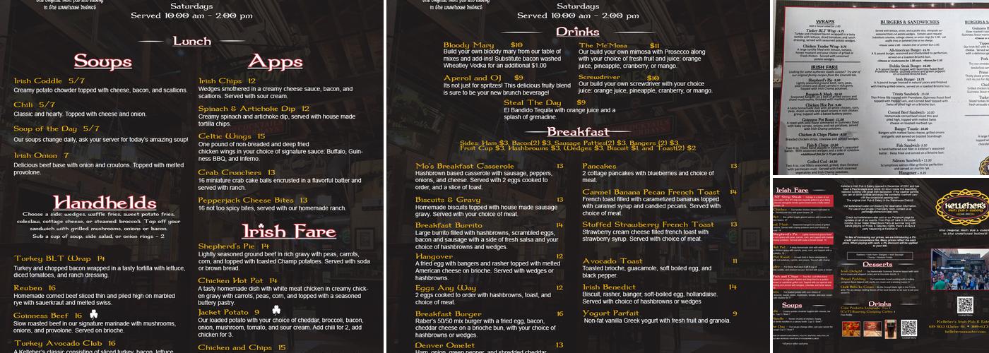 Kelleher's Irish Pub & Eatery Menu