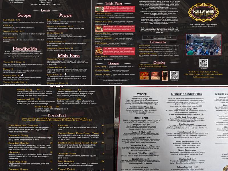 Kelleher's Irish Pub & Eatery Menu