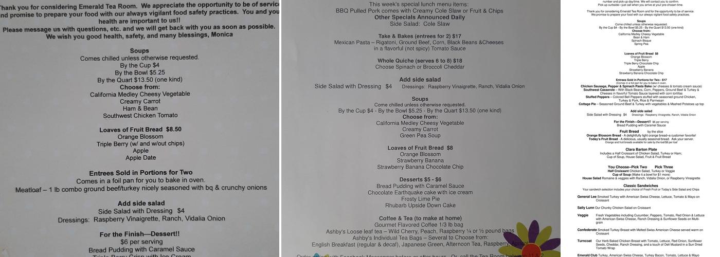 Emerald Tea Room & Catering Menu