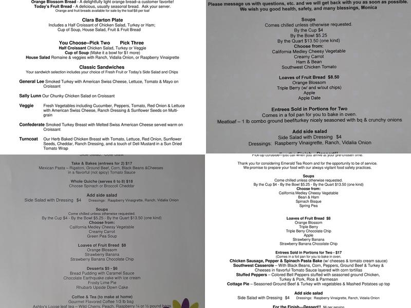 Emerald Tea Room & Catering Menu