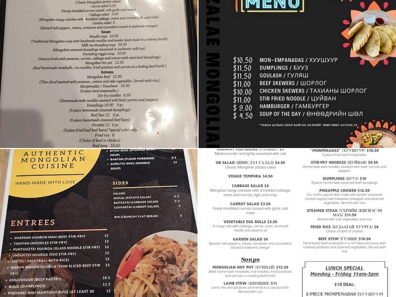 Mazalae Mongolian Restaurant Menu