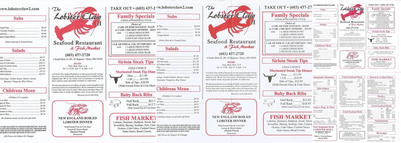 Lobster Claw II Menu