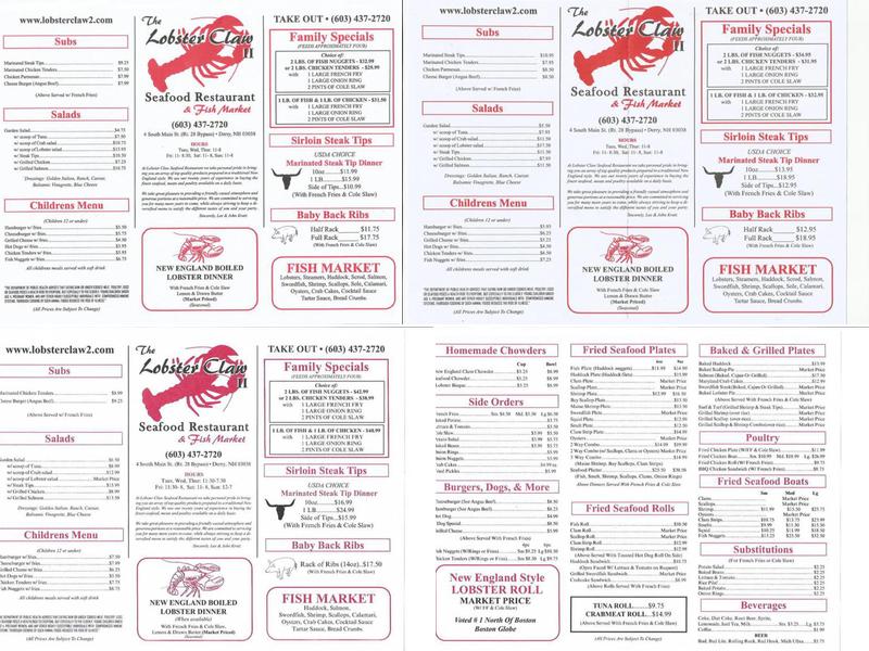 Lobster Claw II Menu