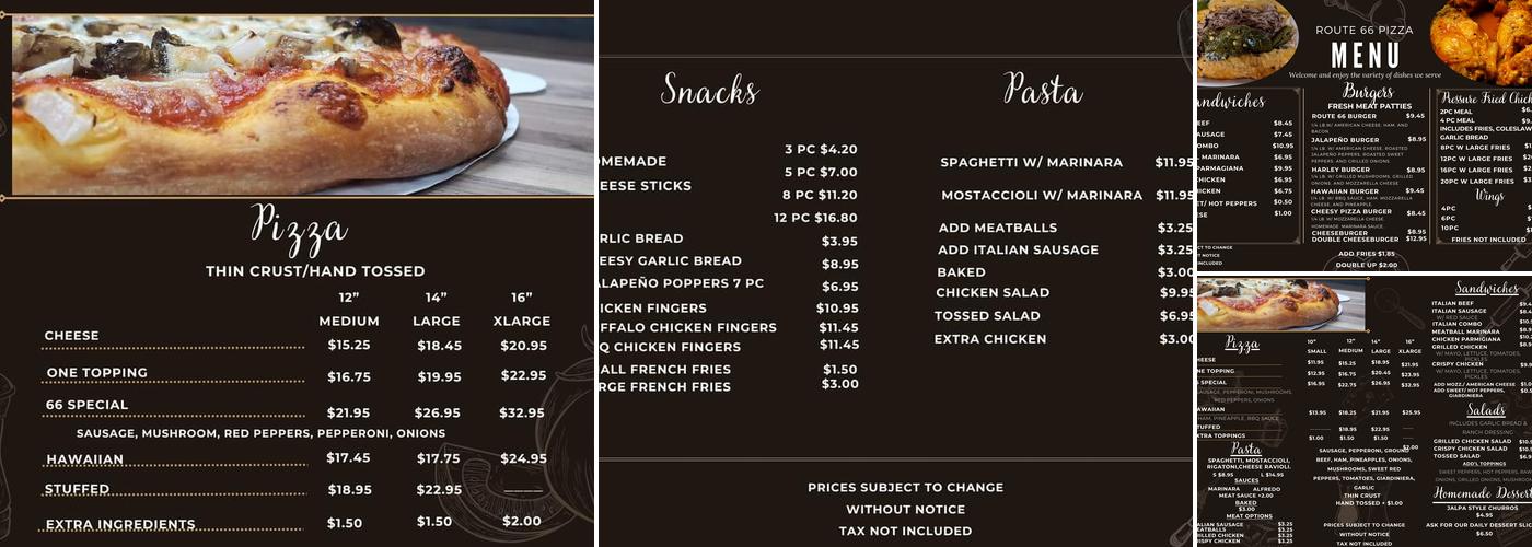 Route 66 Pizza Menu