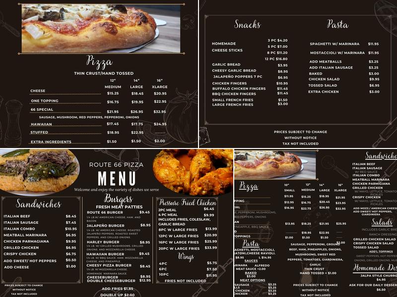 Route 66 Pizza Menu