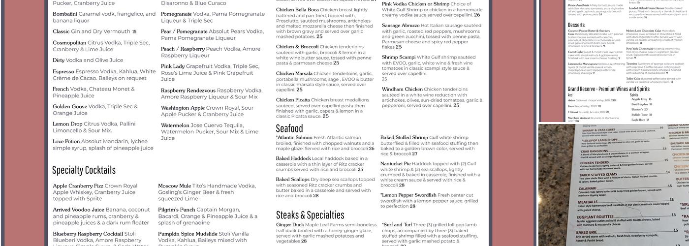 Windham Restaurant Menu