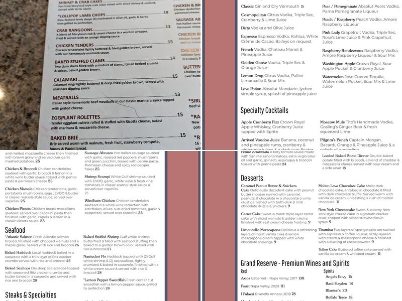 Windham Restaurant Menu