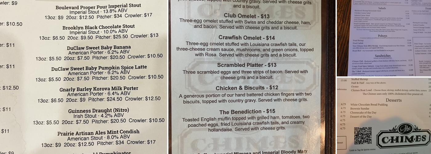 The Chimes Menu