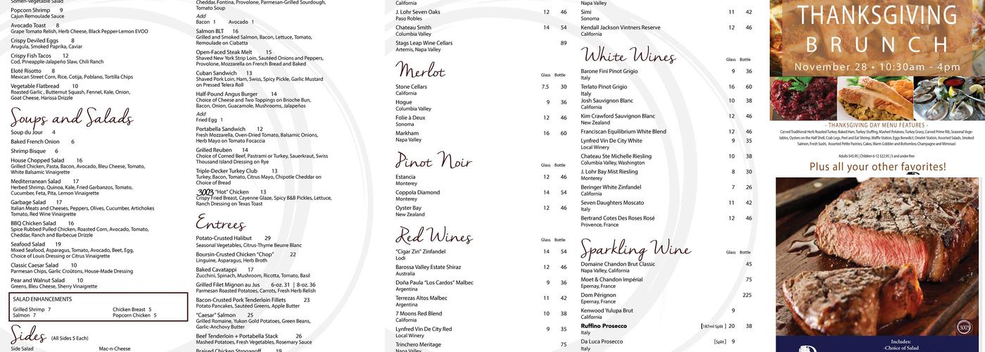 Thirty 0 Three Restaurant Menu