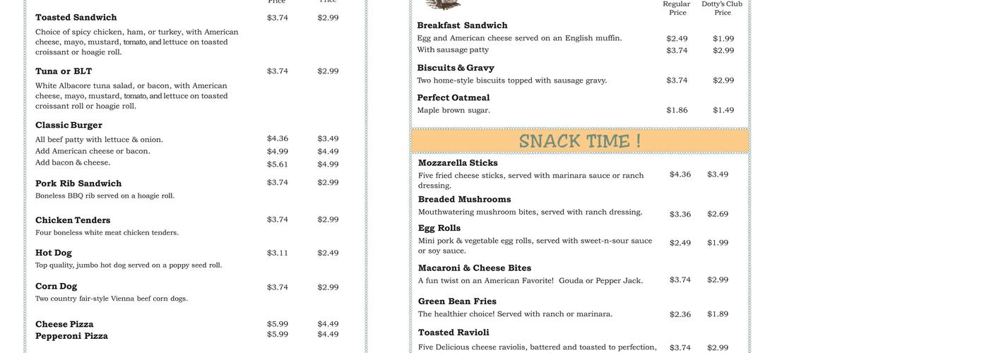 Dotty's Menu